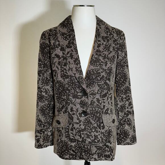 NWD Coldwater Creek Brown Floral Printed Tweed Blazer Suit Jacket Womens Size 12 - Picture 1 of 12